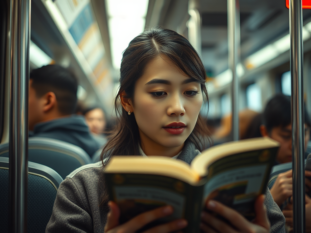 Personne lisant un livre dans le métro, illustrant comment lire dans les transports pour gagner du temps.